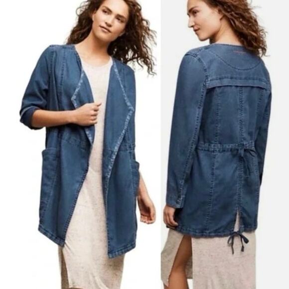 Hei Hei Jackets & Blazers - Hei Hei Anthropologie Size M Open Front Linen Blend Denim Jacket Pockets